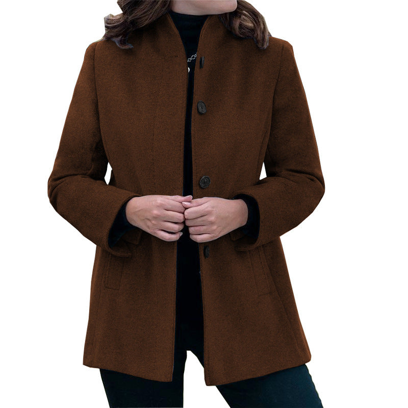 Minimalist Long Sleeve Lapel Button Slim-fit Woolen Coat LadyShow.Store
