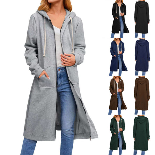 Autumn And Winter Women's Clothing Loose Zip Long Cardigan Jacket Accent Plus