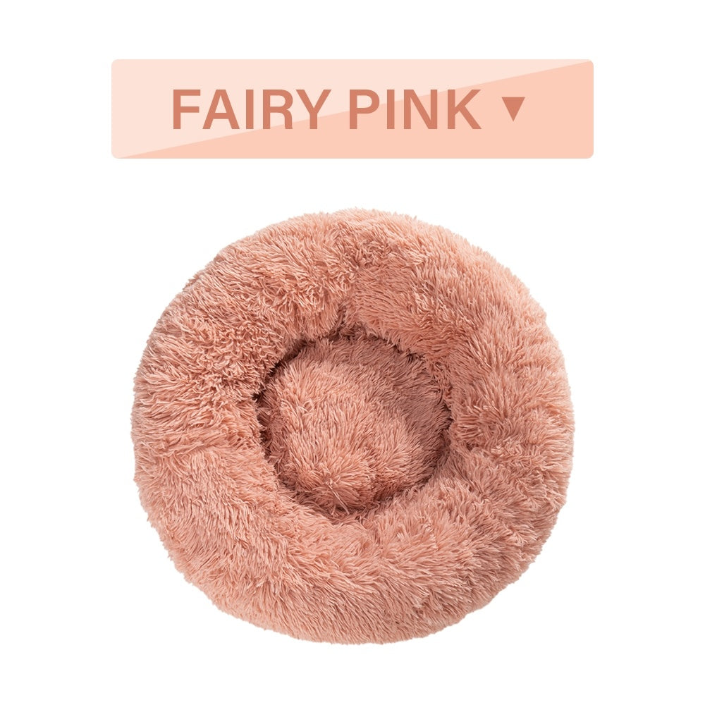 Fluffy Donut Dog Bed  Warm Soft Long Plush Pet Cushion Dog House Cat  Bed Washable Pet Sofa Mat Calming Samll Large Dog Beds LadyShow.Store