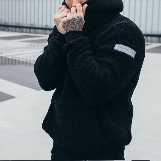 Men's Plush Hoodies Sweatshirt With Big Pocket Fashion Long-sleeved Pullover Hooded Top Solid Clothing LadyShow.Store