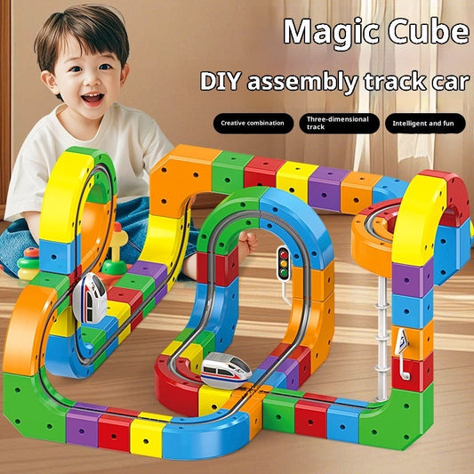 Small Train Track Cube Electric Assembled Building Block Toys CJD