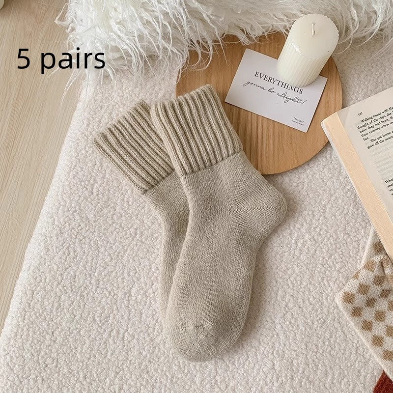 Ins Knitted Socks Winter Warm Thickened Solid Loop Socks High Ribbed Sweat-absorbent Floor Sock Best YouTube Store