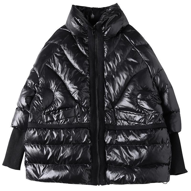 White Duck Down Artistic Stand-up Collar O-type Plus Size Women's Down Jacket Wool Stitching Design Style Accent Plus