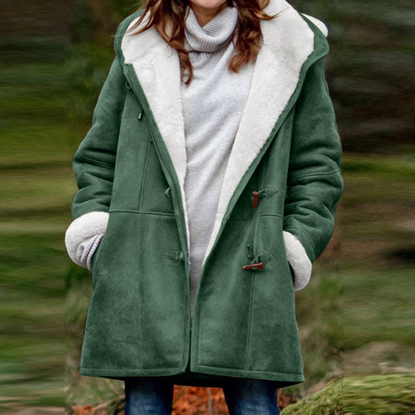 Winter Button Coat Fashion Warm Hooded Jacket With Pockets Women's Clothing LadyShow.Store