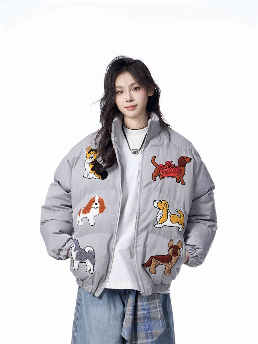Women's Loose Retro Puppy Embroidered Cotton-padded Jacket LadyShow.Store