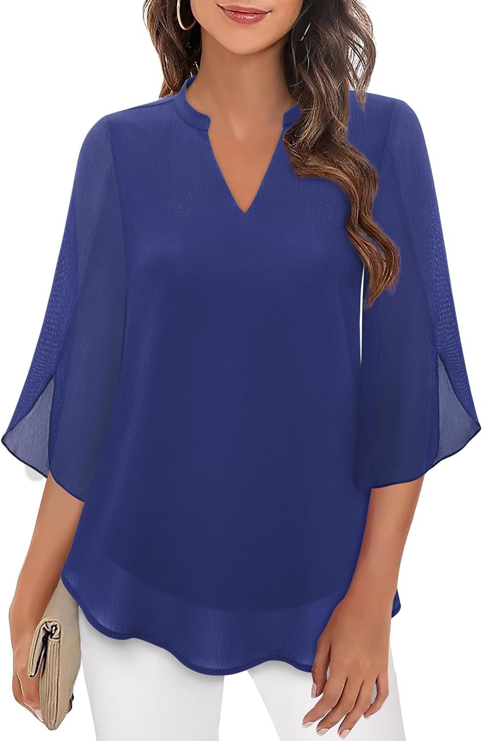 Women's Petal Sleeve Top Loose V-neck Chiffon Shirt LadyShow.Store
