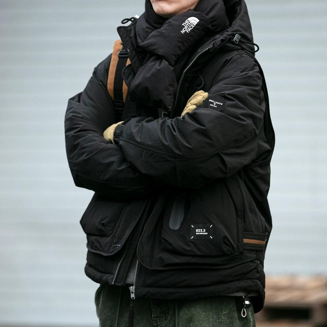 Loose Outdoor Multi-pocket Winter Workwear Hooded Down Jacket Accent Plus