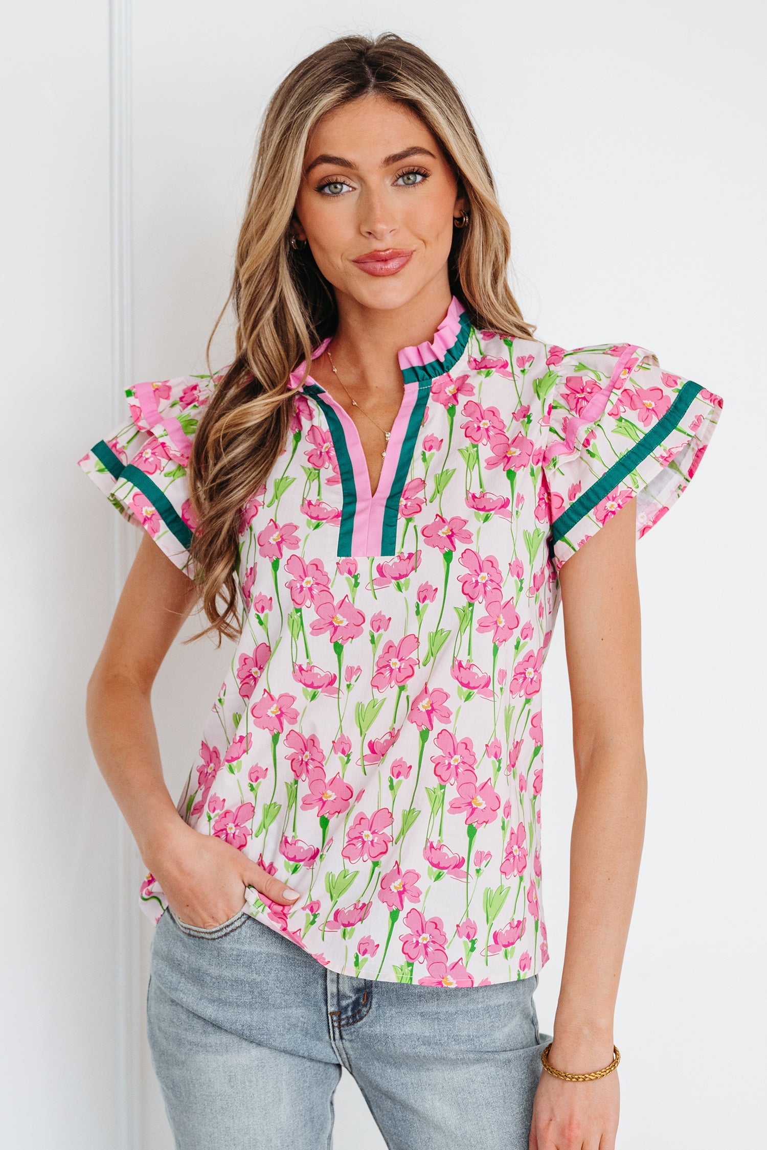 Elyse Ruffled Short Sleeve Blouse-0