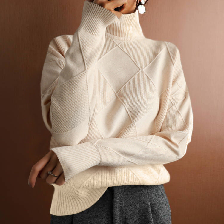 Loose High Collar Warm Sweater Solid Color Knitted Women LadyShow.Store