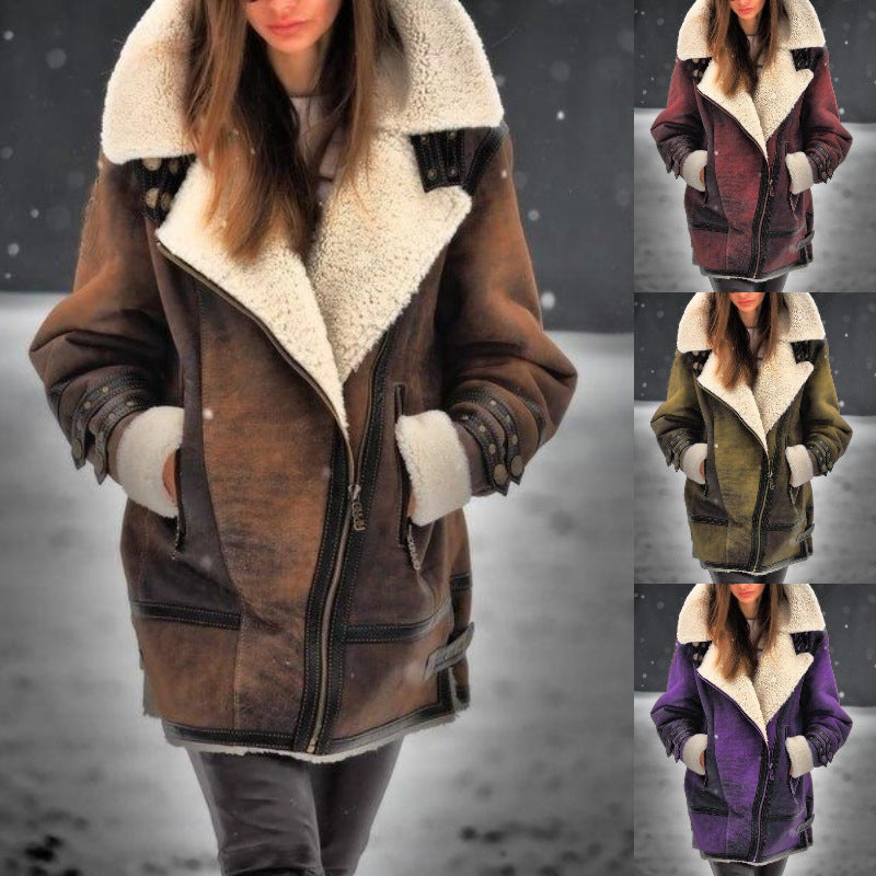 New European And American Thickened Fur One-piece Women's Coat Accent Plus