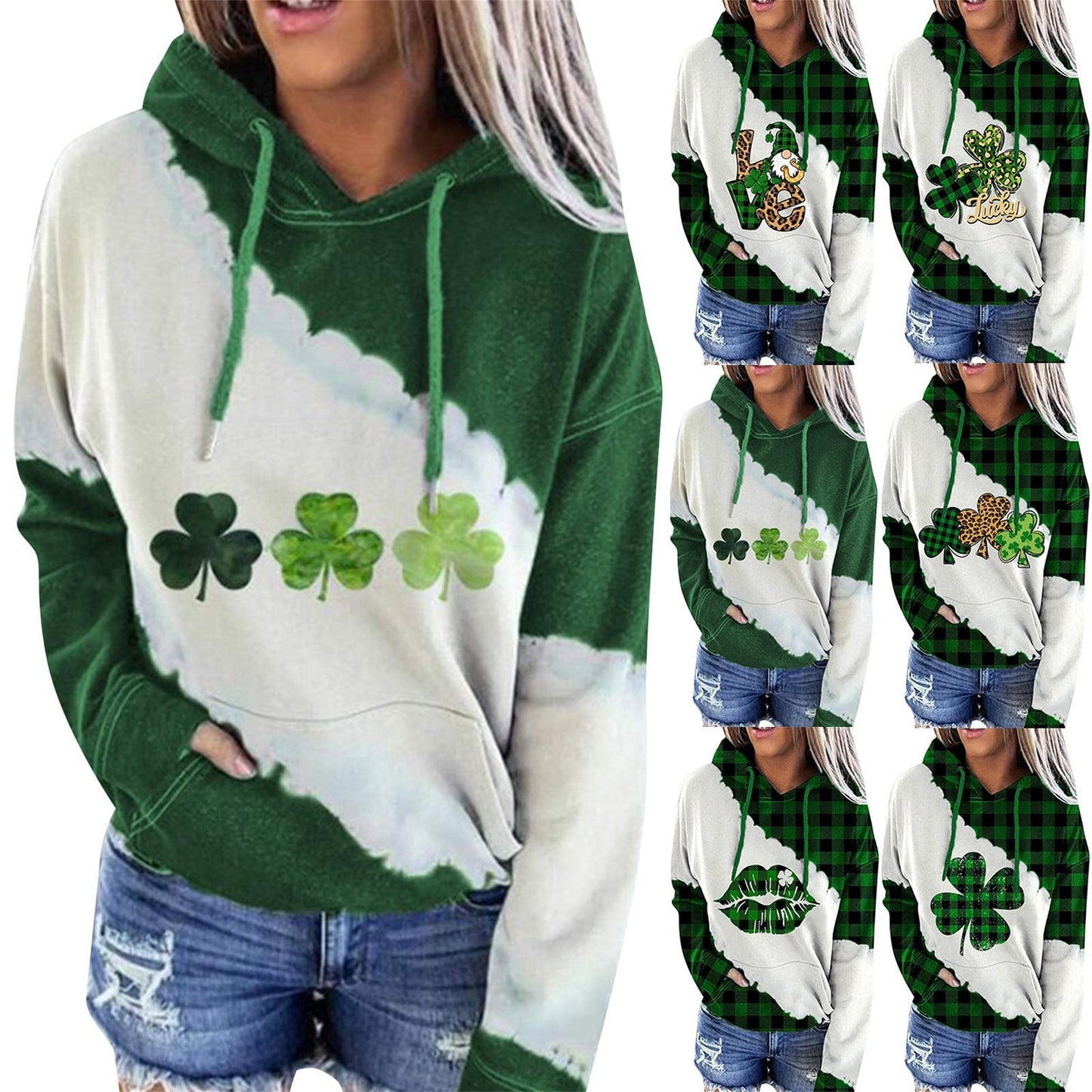Women Sweatshirts Lucky Grass Print Streetwear Sweatshirts Hoodie Pullover Loose Casual Hooded Tops Clothes Best YouTube Store