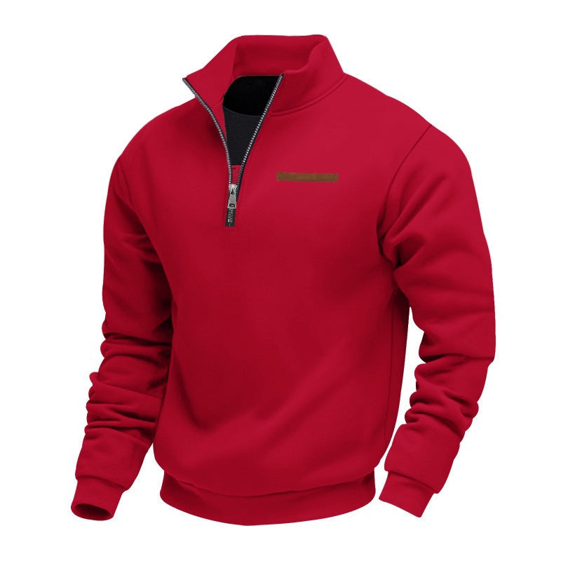 Fleece-lined Mid-length Zip-up Loose-fit Stand-up Collar Casual Hoodie Best YouTube Store