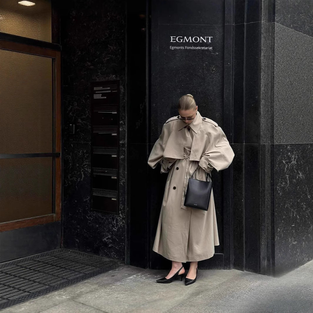 Women's Long Khaki Belted Cape Trench Coat LadyShow.Store