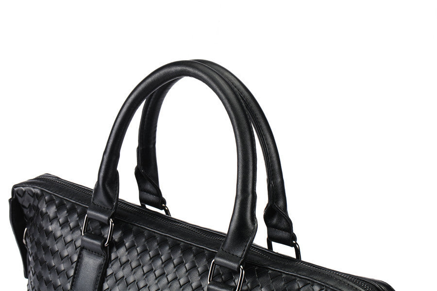 Men's Bag Leather Large Briefcase Hand Woven Luxury Handbags Business Tote Bags For Men High Quality Laptop Handbags LadyShow.Store