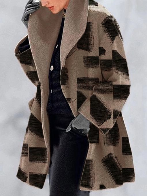 Fashion Retro Women's Lapel Print Wool Jacket LadyShow.Store