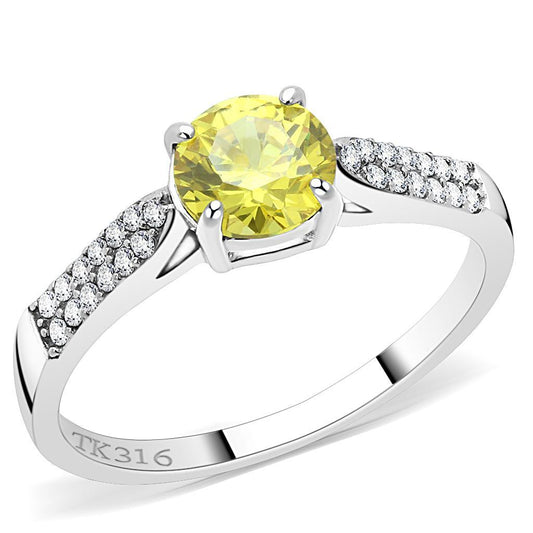 DA021 - High polished (no plating) Stainless Steel Ring with AAA Grade CZ  in Topaz-0