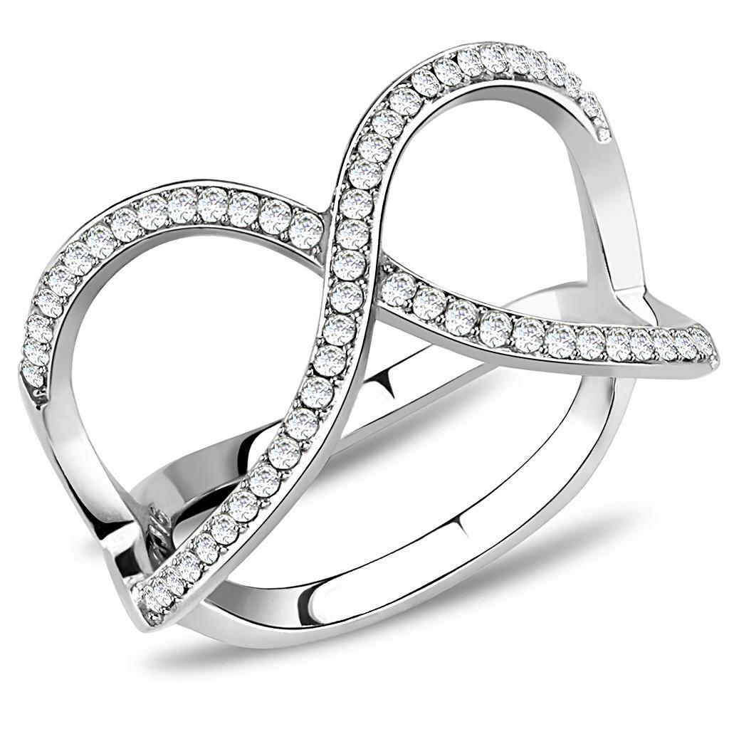 DA058 - High polished (no plating) Stainless Steel Ring with AAA Grade CZ  in Clear Alamode