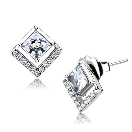 DA071 - High polished (no plating) Stainless Steel Earrings with AAA Grade CZ  in Clear Alamode