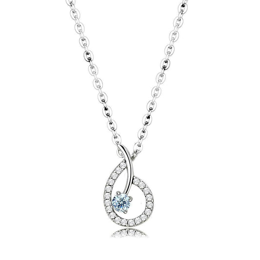 DA090 - High polished (no plating) Stainless Steel Chain Pendant with AAA Grade CZ  in Sea Blue Alamode