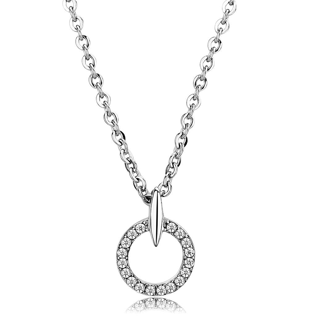 DA091 - High polished (no plating) Stainless Steel Chain Pendant with AAA Grade CZ  in Clear Alamode