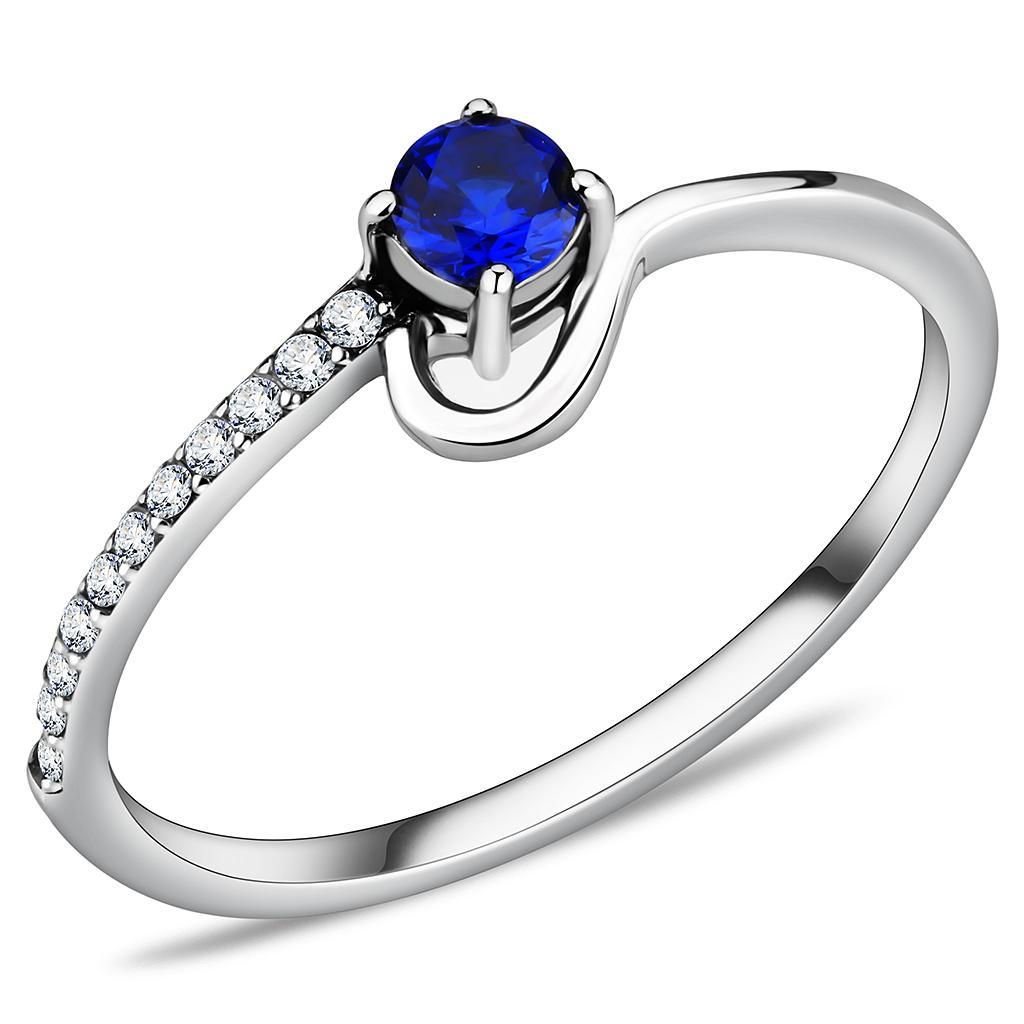 DA114 - High polished (no plating) Stainless Steel Ring with AAA Grade CZ  in London Blue Alamode