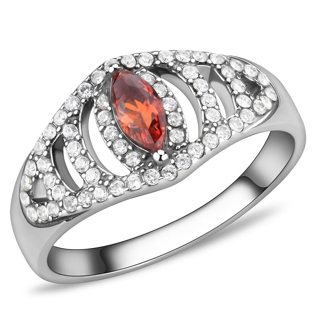 DA123 - High polished (no plating) Stainless Steel Ring with AAA Grade CZ  in Orange Alamode