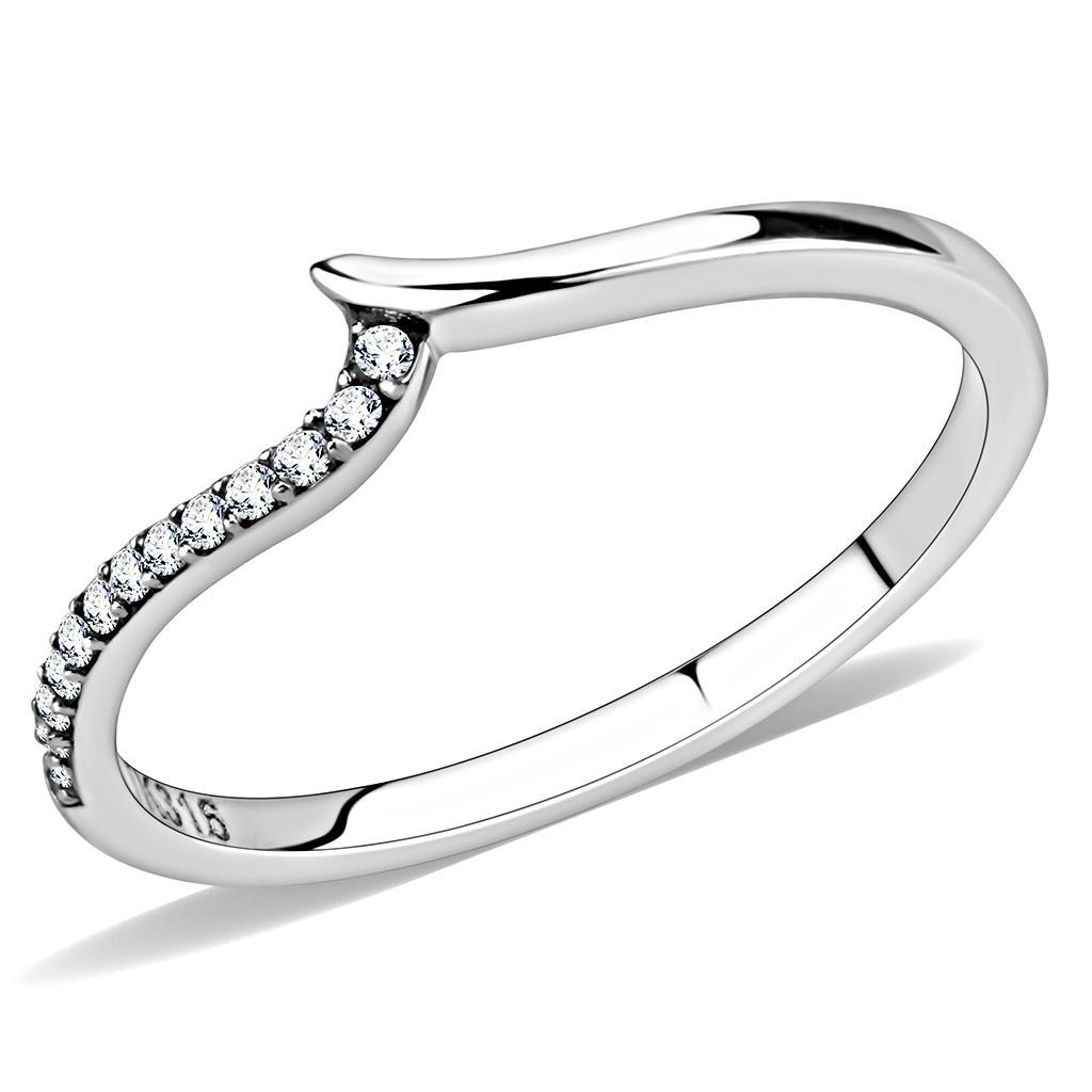 DA162 - High polished (no plating) Stainless Steel Ring with AAA Grade CZ  in Clear-0