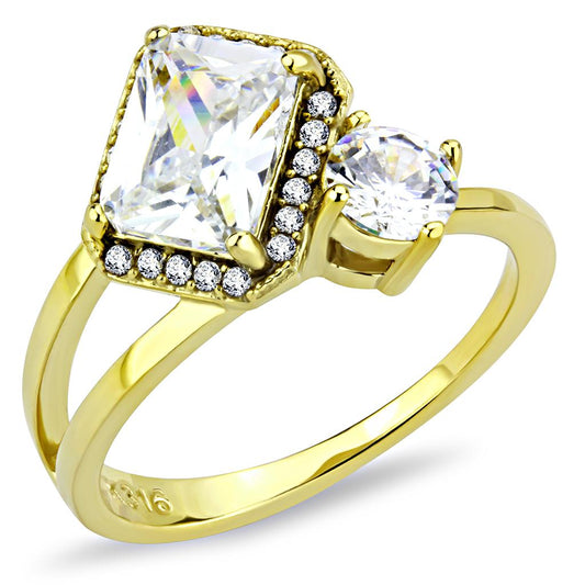 DA173 - IP Gold(Ion Plating) Stainless Steel Ring with AAA Grade CZ  in Clear Alamode