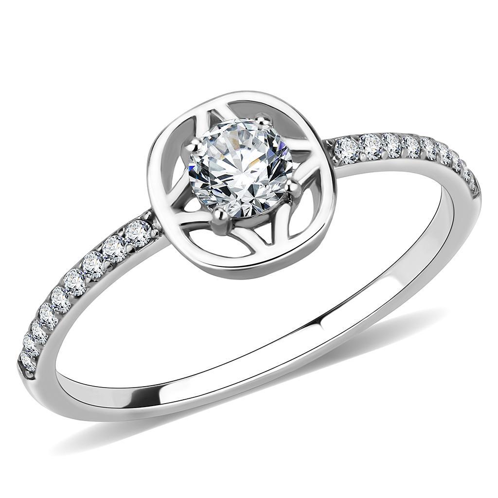 DA238 - High polished (no plating) Stainless Steel Ring with AAA Grade CZ  in Clear Alamode