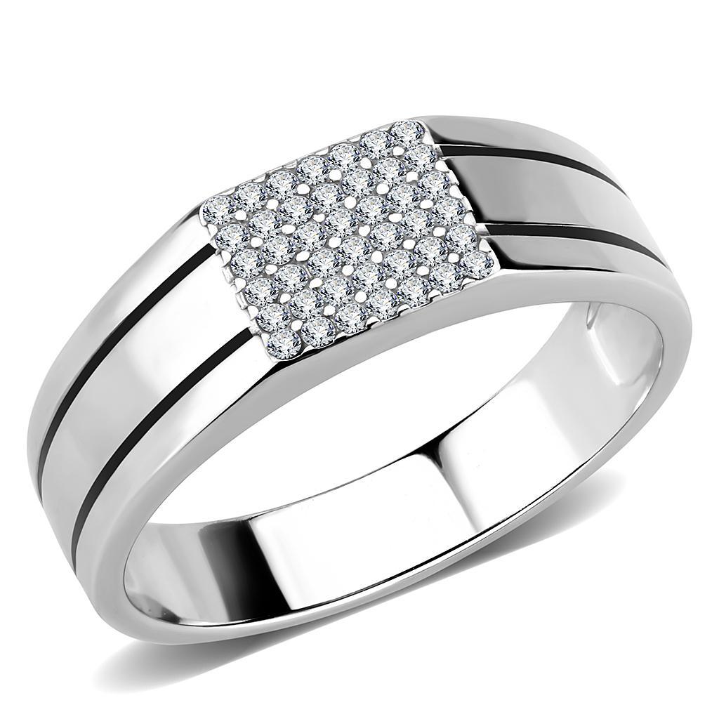 DA253 - High polished (no plating) Stainless Steel Ring with AAA Grade CZ  in Clear Alamode