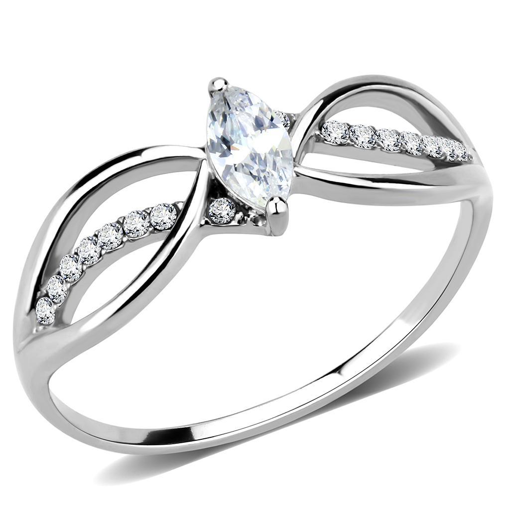 DA262 - High polished (no plating) Stainless Steel Ring with AAA Grade CZ  in Clear Alamode