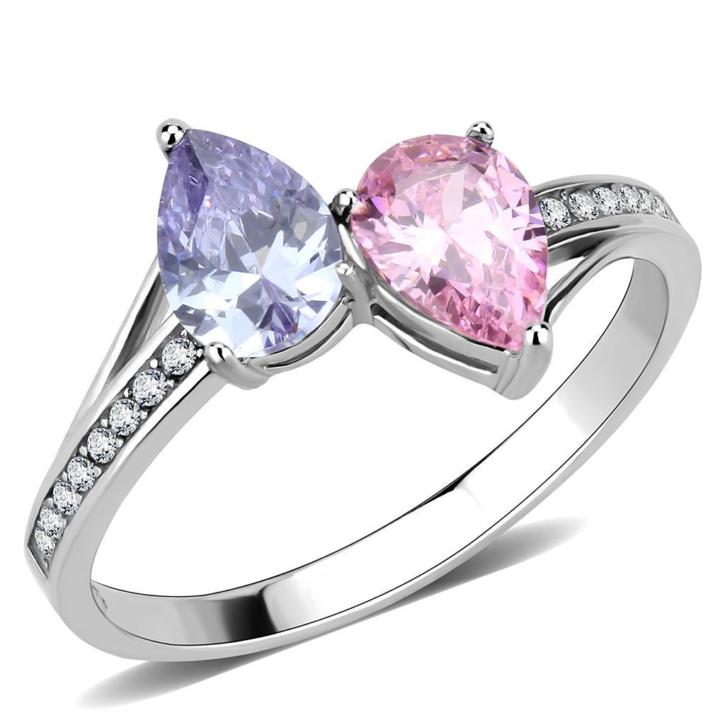 DA270 - High polished (no plating) Stainless Steel Ring with AAA Grade CZ  in Multi Color Alamode