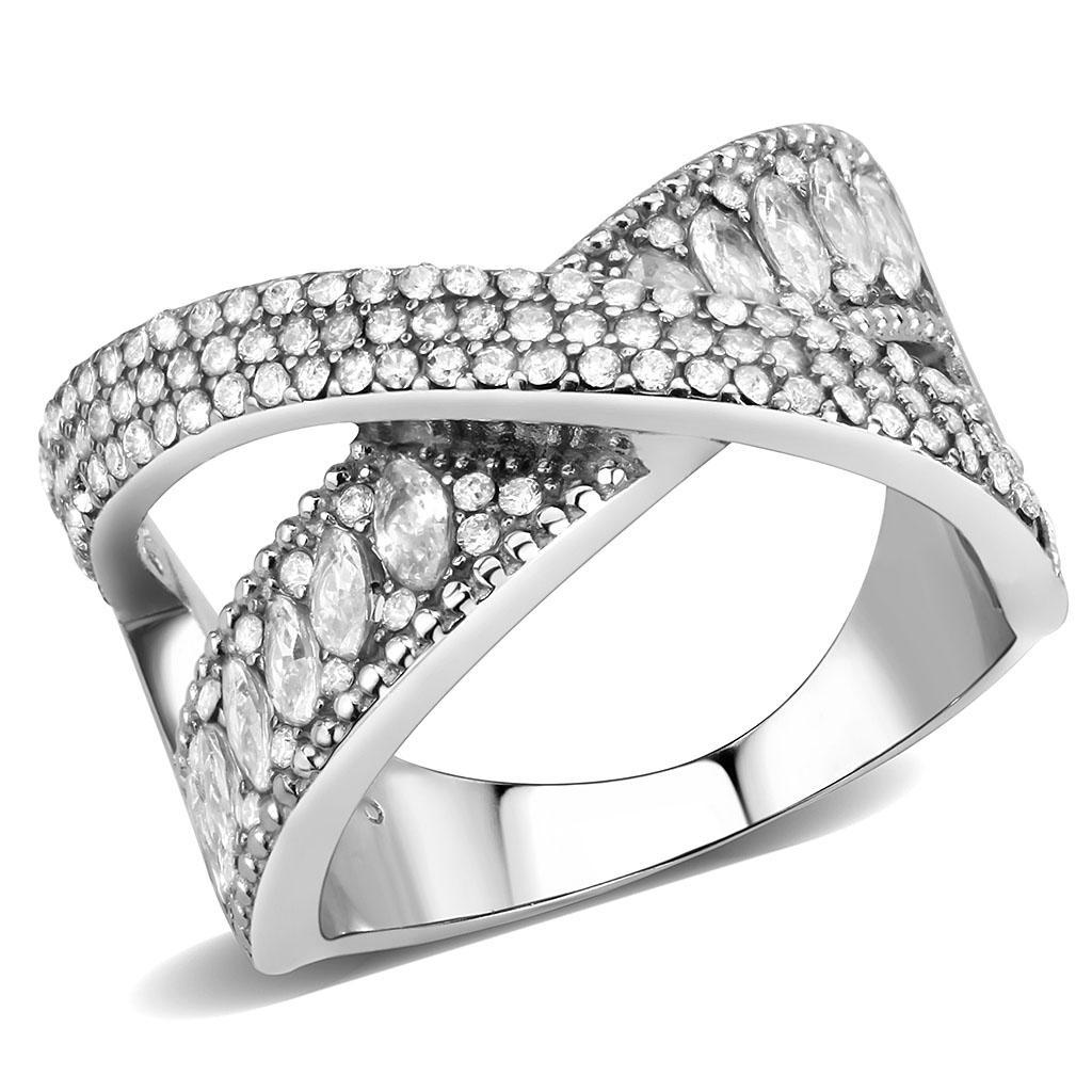 DA361 - High polished (no plating) Stainless Steel Ring with AAA Grade CZ  in Clear-0