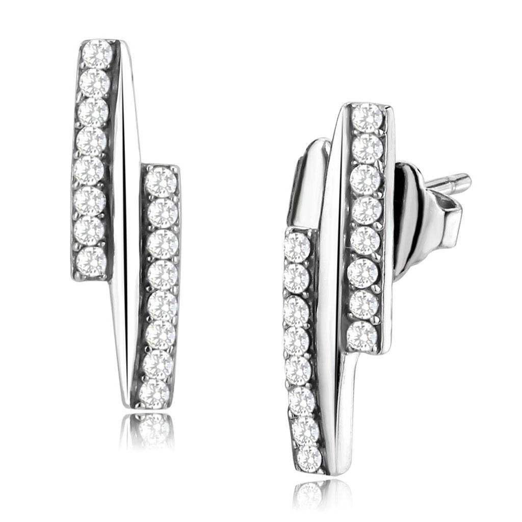 DA369 - High polished (no plating) Stainless Steel Earrings with AAA Grade CZ  in Clear-0