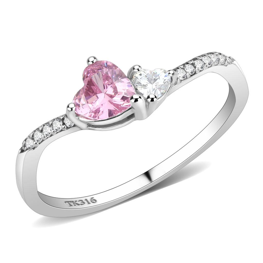 DA384 - High polished (no plating) Stainless Steel Ring with AAA Grade CZ  in Rose-0