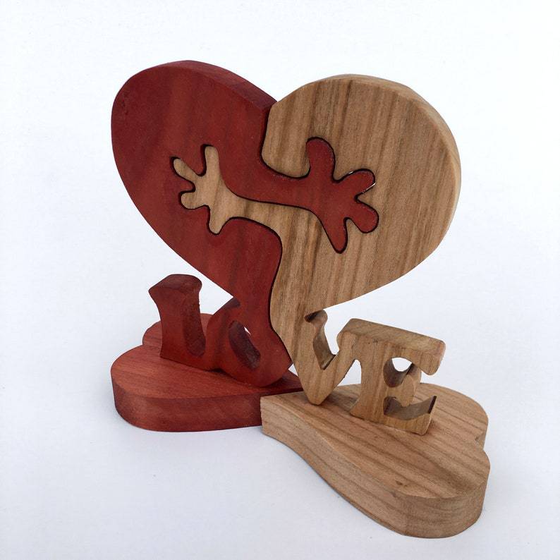Valentines Day Gift Wooden Heart Love Desktop Ornament Wooden Decoration CJD