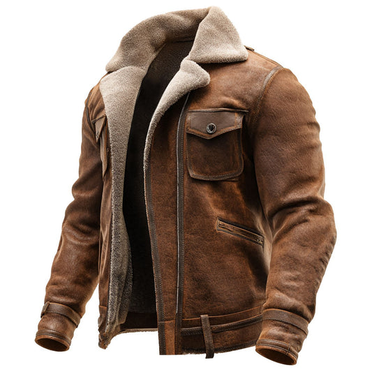 Autumn And Winter Men's Retro Brown Suede Casual Jacket CJD