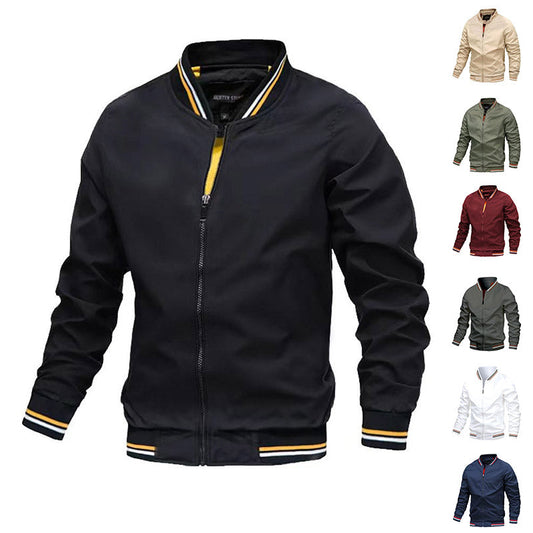 Men's Striped Zip-up Jacket With Pockets Fashion Casual Outerwear Sports Baseball Clothing Spring And Fall LadyShow.Store