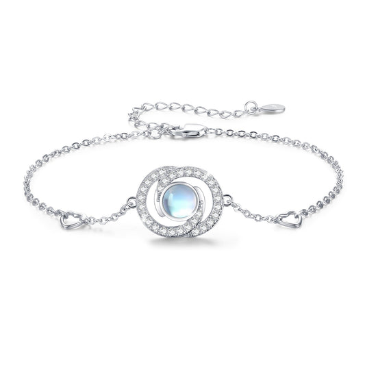 Sterling Silver Moonstone Infinity Symbol Heart Link Bracelet for Birthday Christmas LadyShow.Store