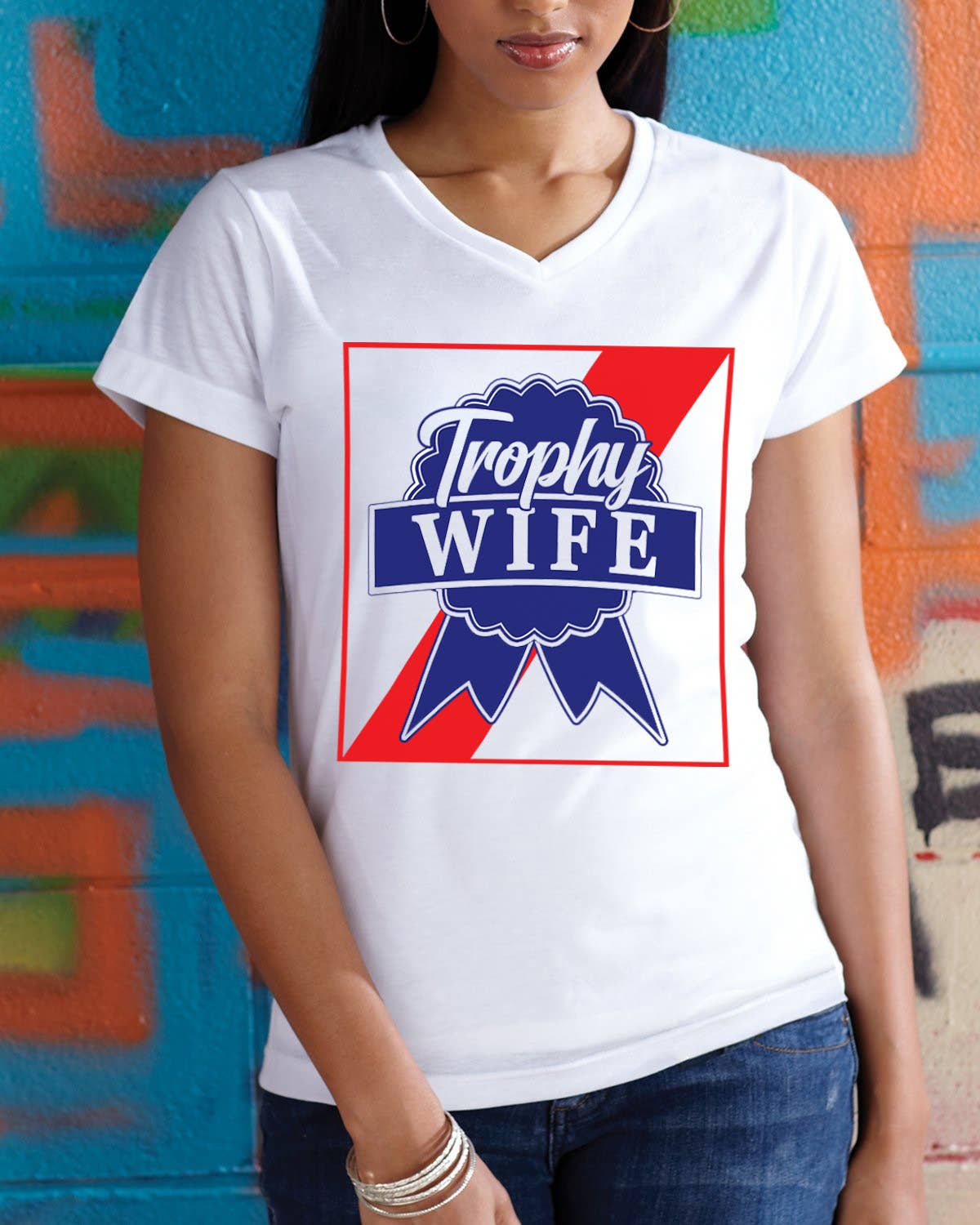 Trophy Wife V-Neck Ladies Shirt Mother's Day/Birthday Gift Wi-Wear