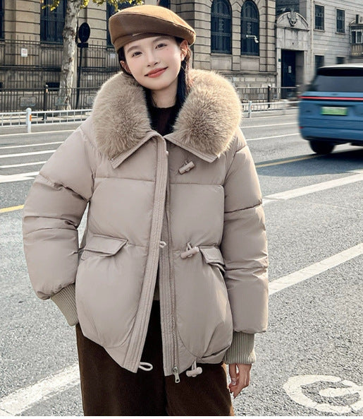 Down Cotton-padded Jacket Women's Short Fur Collar Thickened Coat Winter Clothing Accent Plus