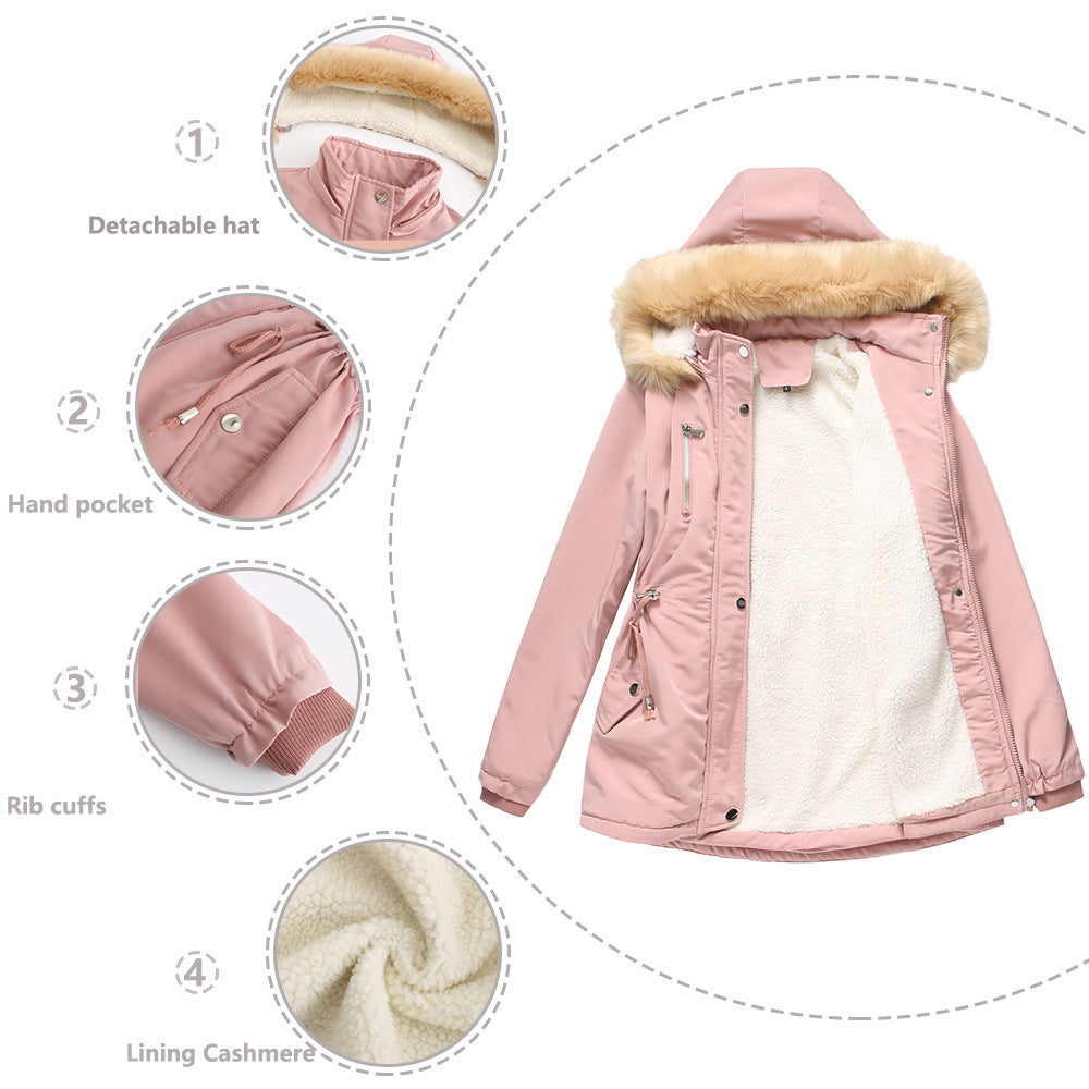WInter Coat Detachable Hooded Feece Jacket Women Accent Plus