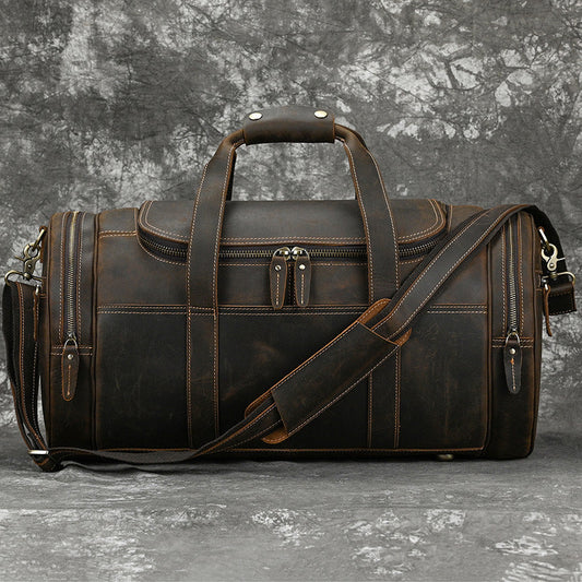 Men's Real-leather Handbag Crazy Horse Leather Vintage Travel Bag CJD