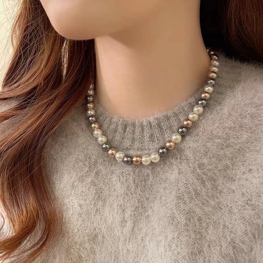 Womens Mixed-Color Glass Pearl Necklace Jewelry Best YouTube Store