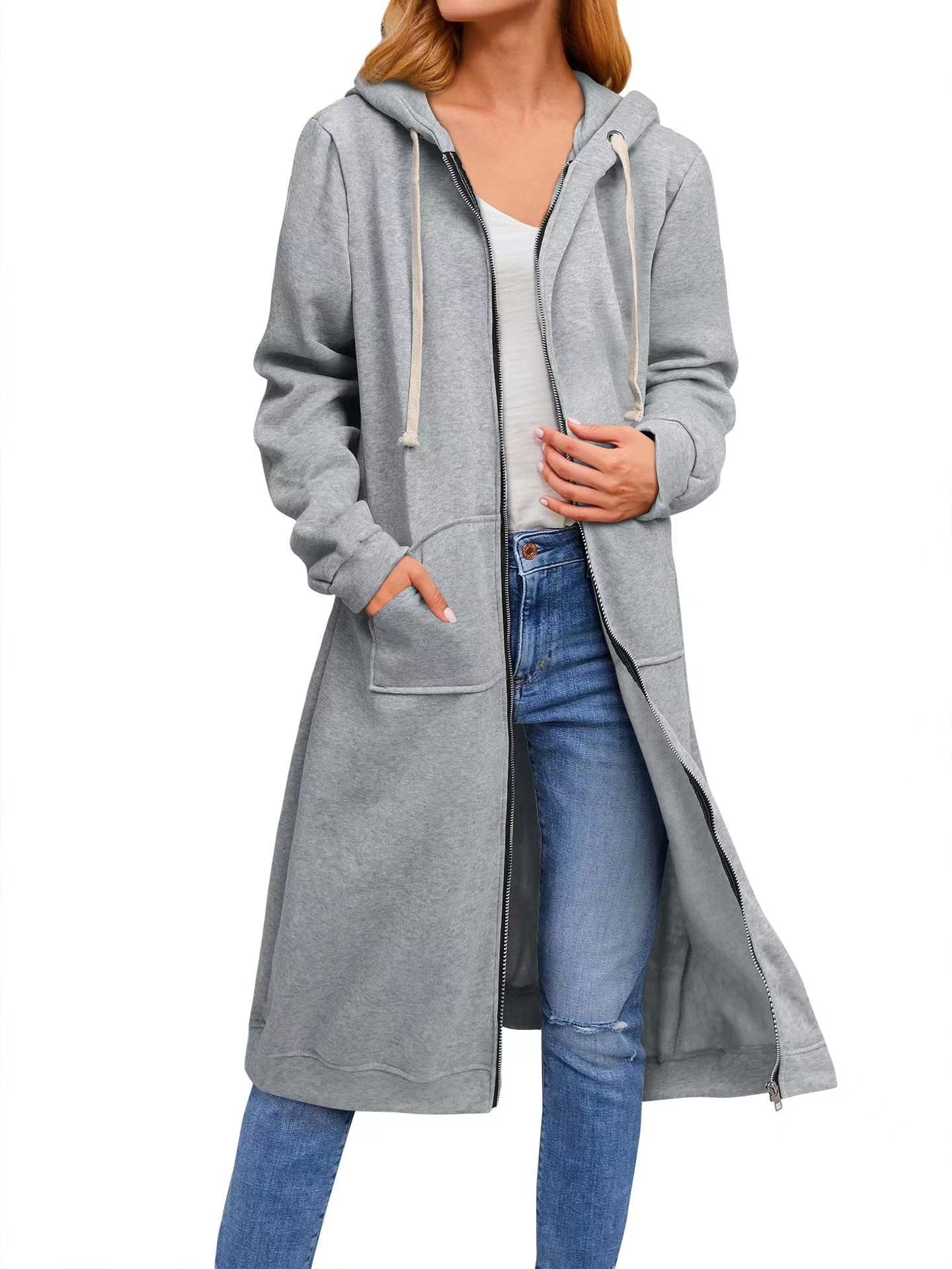 Autumn And Winter Women's Clothing Loose Zip Long Cardigan Jacket Accent Plus