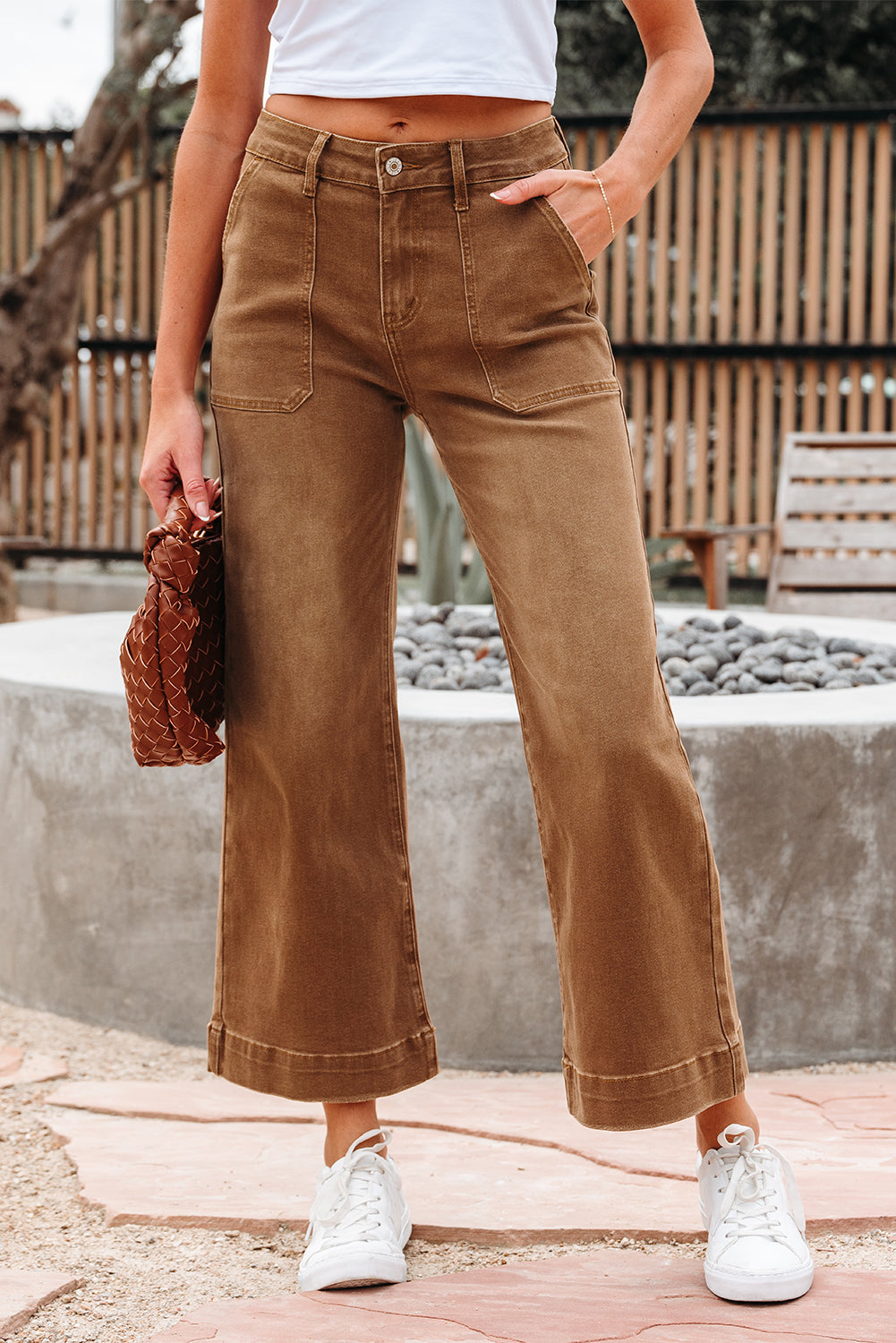 Courtney Cropped High Rise Wide Leg Jeans Threaded Pear