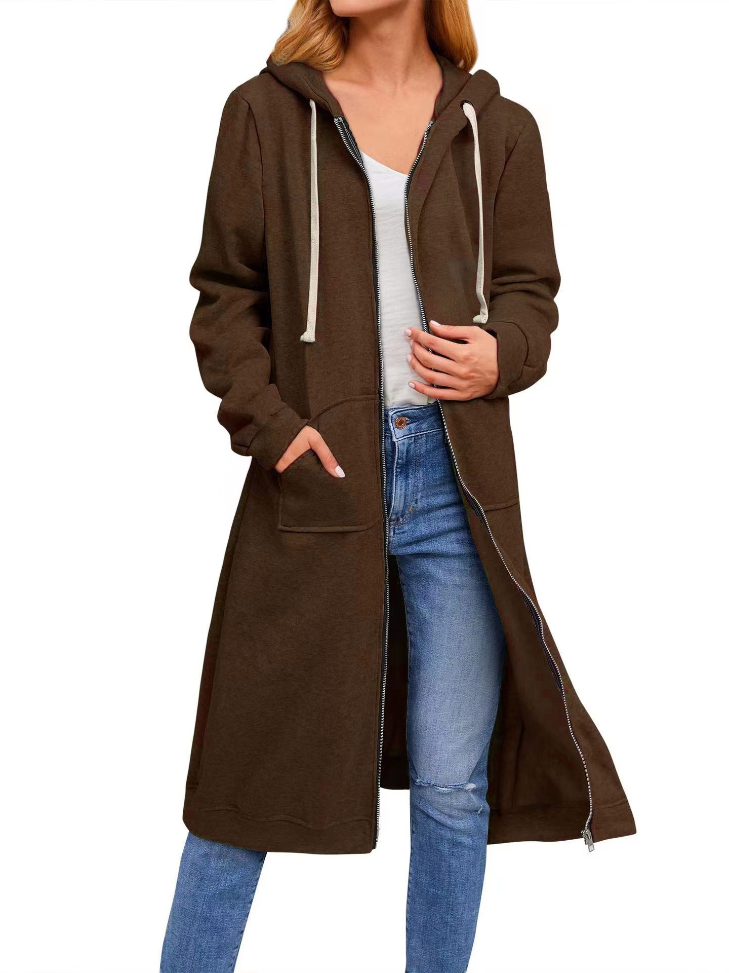 Autumn And Winter Women's Clothing Loose Zip Long Cardigan Jacket Accent Plus