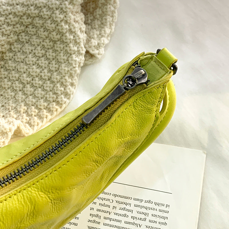 Women's Folded New Top Layer Cowhide Crossbody Dumpling Bag LadyShow.Store