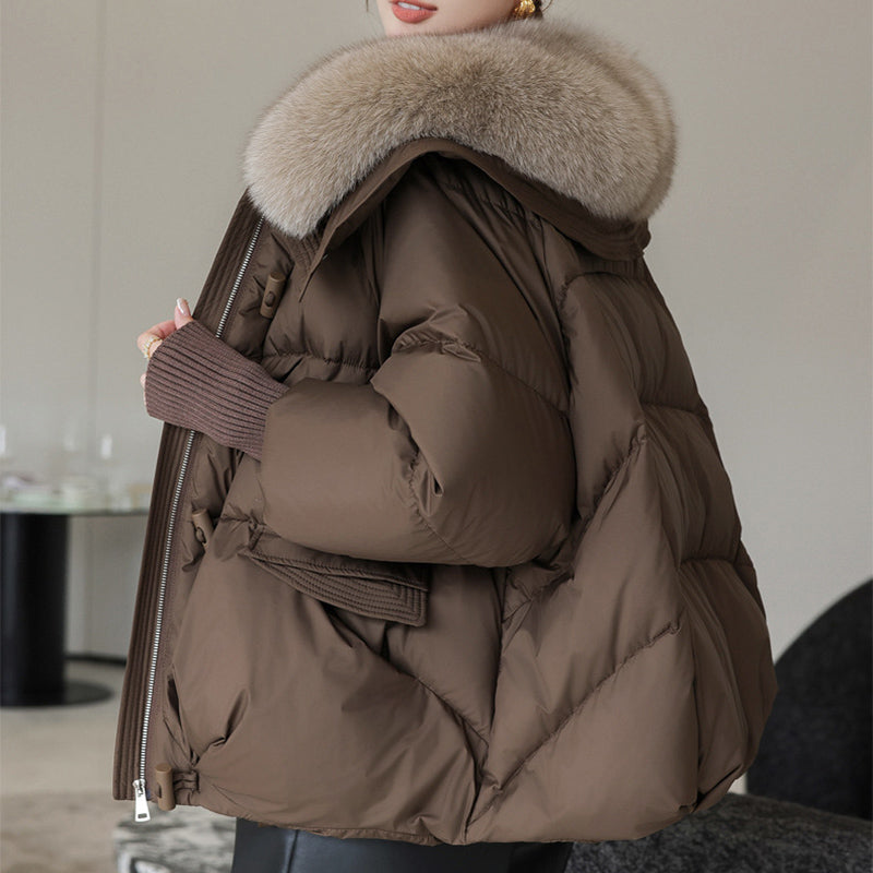 Down Cotton-padded Jacket Women's Short Fur Collar Thickened Coat Winter Clothing Accent Plus