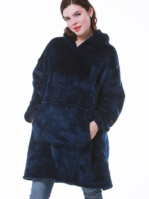 Hooded Winter Soft Plush Fleece Blanket Hoodie